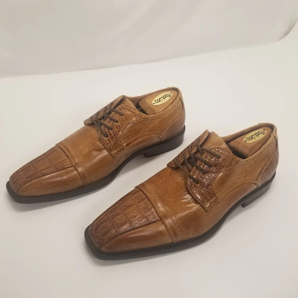 Antonio Cerrelli Elite 6436 Mens Size 8.5 Tan Faux Leather Croc Print Oxford